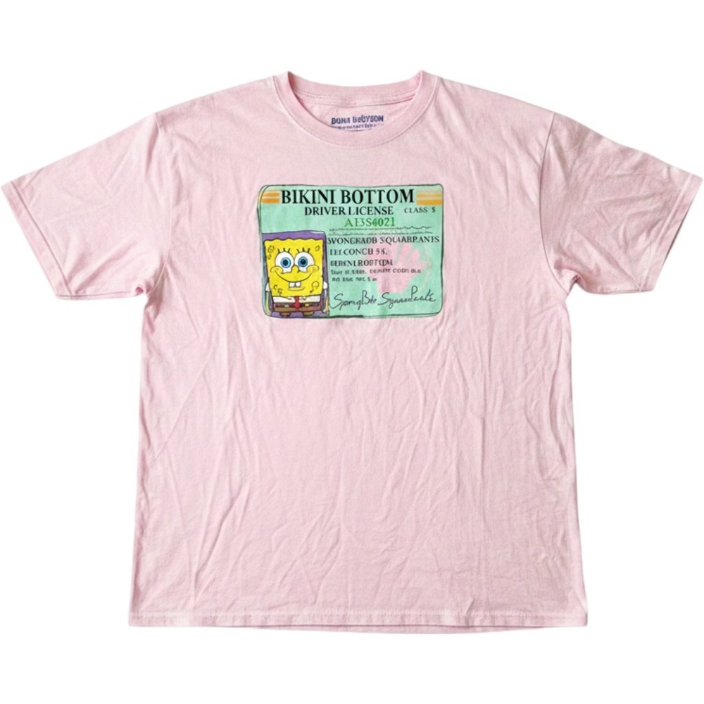 Nickelodeon SpongeBob SquarePants Bikini Bottom Driver License Pink T-Shirt L
